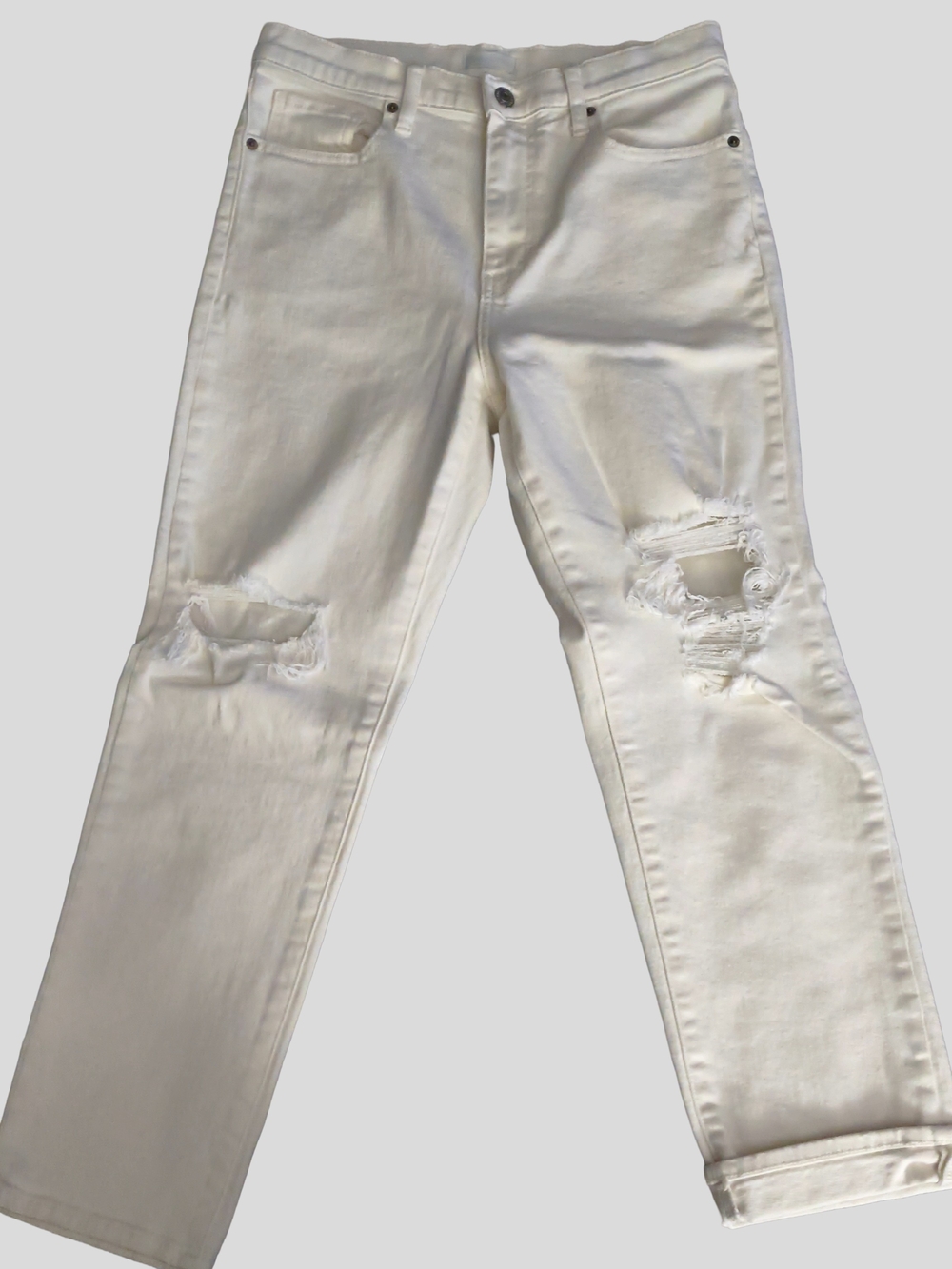 Uniqlo Women's Off White Straight-Leg Distressed Jeans